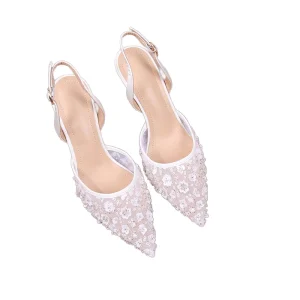 Women’s White Lace Cutout Wedding Party Sandals 8.5cm High Heel 6.5cm Bridal Daily Shoes Thin Heel Lace Pumps