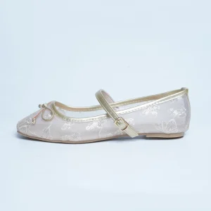 Women’s White Mesh Breathable Square Toe Ballet Flats with Adjustable Strap Slip On Comfort Rubber Midsole & Outsole