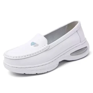 Women’s White Nurse Safety Shoes with Steel Toe Microfiber Leather Upper for Hospital Work