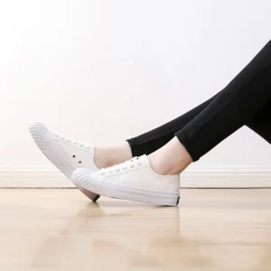 Women’s White PU Leather Sneakers Lace-Up Closure Sports Walking Running Autumn Summer Rubber Midsole