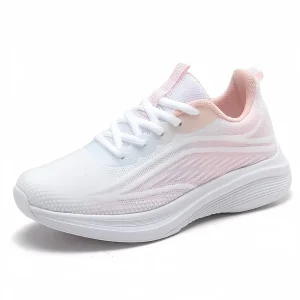 Women’s White Running Shoes New Midsole LaceUpBreathable Non Slip Thick Bottom Sports Casual