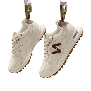 Women’s White Single Casual Sports Sneakers Breathable Mesh Surface Court Sneakers for Autumn Leisure Hard-Wearing Winter Spring