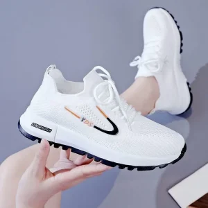 Women’s White Sneakers Lightweight Breathable Stylish Accent Comfortable for Daily Fashion