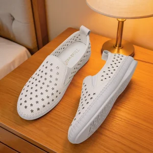 Women’s White Sneakers New Summer Lightweight Cushioning Soft Sole Non fatiguing Slip On Flat Loafers Small Plus Sizes