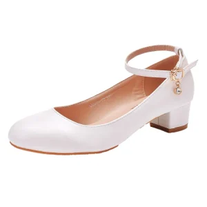 Women’s White Wedding Shoes 3 CM Low Block Chunky Heels Anti-Slip Summer Party Dress Pumps for Office Casual Use
