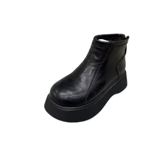 Women’s Winter Black Casual PU Upper Snow Boots Breathable Anti Slip Mid Heel Fluffy Lining