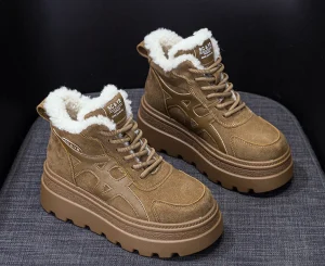Women’s Winter Boots Chunky Sole Waterproof Lightweight High Top Fleece Lined Casual Shoes German Trainer Dad Sneakers Fashion
