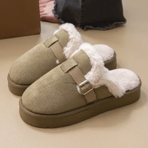 Women’s Winter Fleece Lined Closed Toe Cotton Anti Slip Maternity Fluffy Thick EVA Home and Outdoor Use New Style