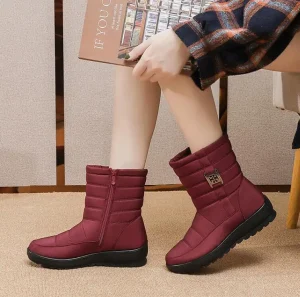 Women’s Winter Fleece Snow Boots with Side Zipper Waterproof Cotton Warm Design
