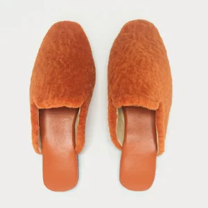 Women’s Winter Furry Square Toe Mule Flat Slides Faux Shearling Cotton Sheepskin Genuine Leather Backless Loafers Slippers