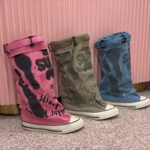 Women’s Winter Graffiti Knitted Snow Boots with Anti slip Rubber Sole Slip On Closure Fur Lining Ankle Leisure Fashion Style