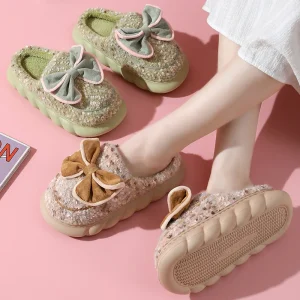 Women’s Winter Indoor Slippers with EVA Thick Sole Non Slip Cotton Bowl Design Fashion Home Shoes