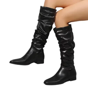 Women’s Winter Lightweight Long Boots Over the Knee Zip Closure Round Toe PU Insole Flat Height Increasing Shoes