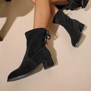 Women’s Winter New Outdoor Walking Ankle Boots with Thick Heel Solid Color Spring and Autumn Fashion Bootie