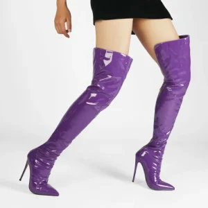 Women’s Winter Sexy Over-The-Knee Boots Pointed Toe Stiletto Heel Size 47 Solid Patent PU with Side Zip Closure for Autumn
