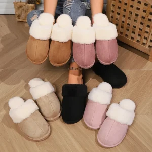 Women’s Winter Slippers Thick Sole Heattech Thermal Indoor Outdoor Fur Style Cross-Border Fall Winter Home Outwear