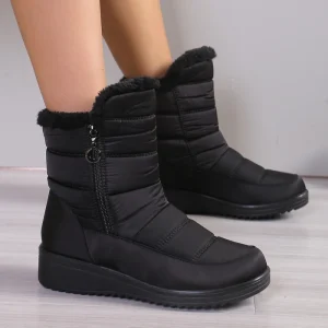 Women’s Winter Snow Boots Fur Lined Warm Ankle Boots Side Zipper Non Slip Waterproof Wedge Boots