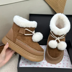 Women’s Winter Snow Boots Korean Style Fleece-Lined Warm Fashionable Thick-Soled Non-Slip High-Top Heel Outer Wear