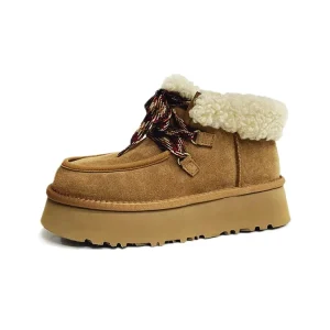 Women’s Winter Snow Boots Lace-Up Suede Upper Thermal Lightweight Casual Boots Height Increasing Bread Shoes