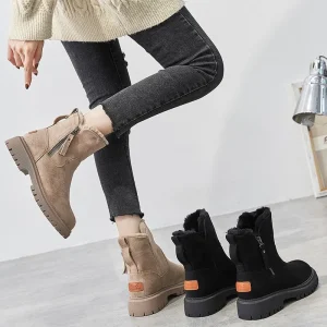 Women’s Winter Snow Boots Stylish Round Toe Suede Shoes with Non slip Platform Warm Flats and Gladiator Features