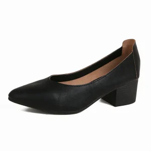 Women’s Winter Style Dress Shoe High Heel Pumps with Square Heel Breathable Leather Office Slingback Slip On Ankle Closure