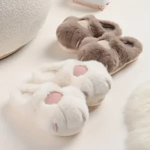 Women’s Winter Thick Sole Warm Non Slip Fluffy Cat Paw Slippers