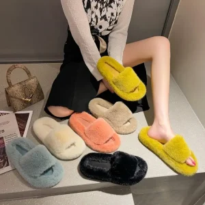 Women’s Winter Warm Faux Fur Slippers Soft Indoor Casual Slides Plush Slipper
