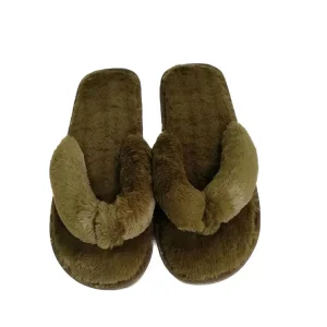 Women’s Winter Warm Furry Slippers Soft Indoor Flat Floor Home Shoes with Flip Flops Design