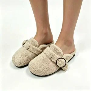 Women’s Winter Warm Fuzzy Slippers with Adjustable Buckle Non-slip Home Indoor House Slippers