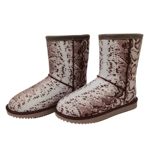 Women’s Winter Warm Non-Slip Flat Snake Skin Print Snow Boots