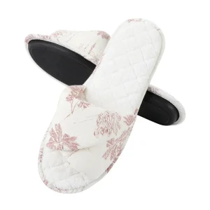 Women’s Winter Warm Summer Open Toe Floral Indoor Linen Slipper Soft Flip Flops Lightweight Anti Slip Slides