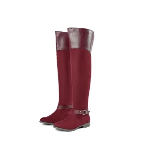 Women’s Winter Wine Red Leather Over the Knee Boots Thigh High Boots