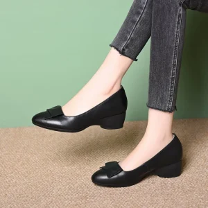 Women’s Winter Work PU Pointed Toe Shoes Comfortable Soft Durable Anti Slip Sole Slip On Closure Height Increasing
