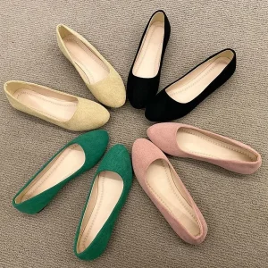 Women’s Work Flats Round Toe Suede Upper Rubber Outsole Soft Comfortable Slip-On Casual Shoes Spring Summer