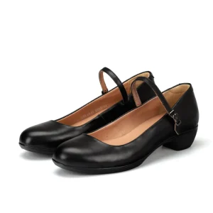 Women’s Work Shoes Low Cut Shallow Mouthed Black Office Leather Shoes