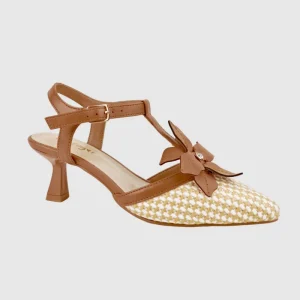 Women’s Woven Closed Toe Heeled Sandals Floral Decorative T Strap Adjustable Buckle 6.5CM Square Heel Pointed Toe Dress Shoes