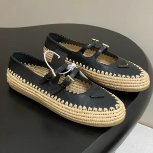 Women’s Woven Mary Jane Flats OG Style Leather Espadrilles Summer Casual Shoes