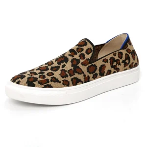 Women’s Yellow Leopard Print Casual Canvas Round Toe Slip-On Comfortable Flat Shoes Portable Design