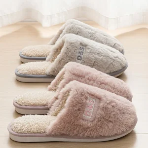 Women’s and Men’s Cotton Slippers Warm Fleece Lined Indoor Home Shoes Non Slip Sole Low Heel Maternity Slippers