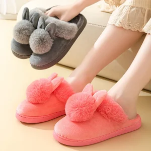 Women’s and Men’s Cotton Slippers With Fur Style Non Slip Indoor Eva Outsole and Pvc Lining