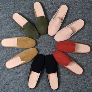 Wrap Toe Flat Semi Slippers Women’s Outerwear No Heel Square Toe Single Shoes Mules Suede Large Size 41 44