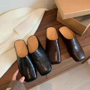 XINZI RAIN Custom Ladies Clog Shoes Comfortable Square Toe Genuine Leather 2cm Low Heel Women Mules