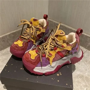 Xinzirain Custom Fashion Walking Style Sneakers Shoes Breathable Suede Leather Thick Sole Women Chunky Sneakers