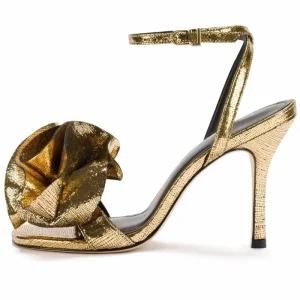 Xinzirain Custom Gold Metallic Snake Print Flower Stiletto Ankle Strap Sandals Manufacturer