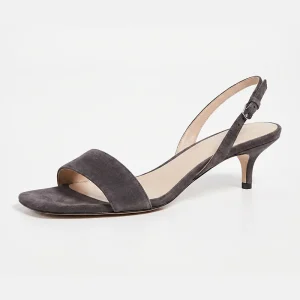 Xinzirain Custom Grey Suede Open Toe Slingback Buckle Strap Elegant Dress Party Office Comfort Kitten Heel Sandals