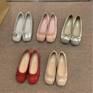 Xinzirain Custom Low MOQ Ladies Soft Sole Ballet Shoes Elegant Satin Upper Anti Slip Women Flat Ballerina Shoes With Bow Knot