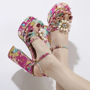 Xinzirain Custom Slingback Satin Ladies High Heeled Platform Sandals Fish Mouth Design Plus Size Heel Strap