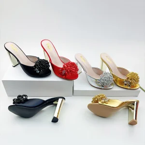 Y37-42 New Style Women’s Round Toe Peep Toe Bead Decorated High Heeled Shoes Fashionable Versatile Sexy High Heeled Sandals