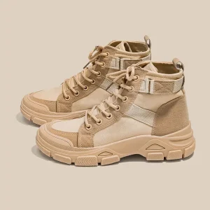 YF Boots New Versatile Breathable Knight Short Boots Short Barrel High Top Short Boots Canvas Shoes Women’s Shoes
