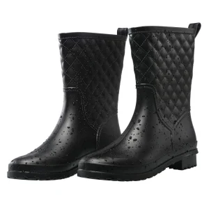 YL 1401 Fashion Black Mid Calf Outdoor PVC Water Resistant Women’s Rain Boots for Ladies